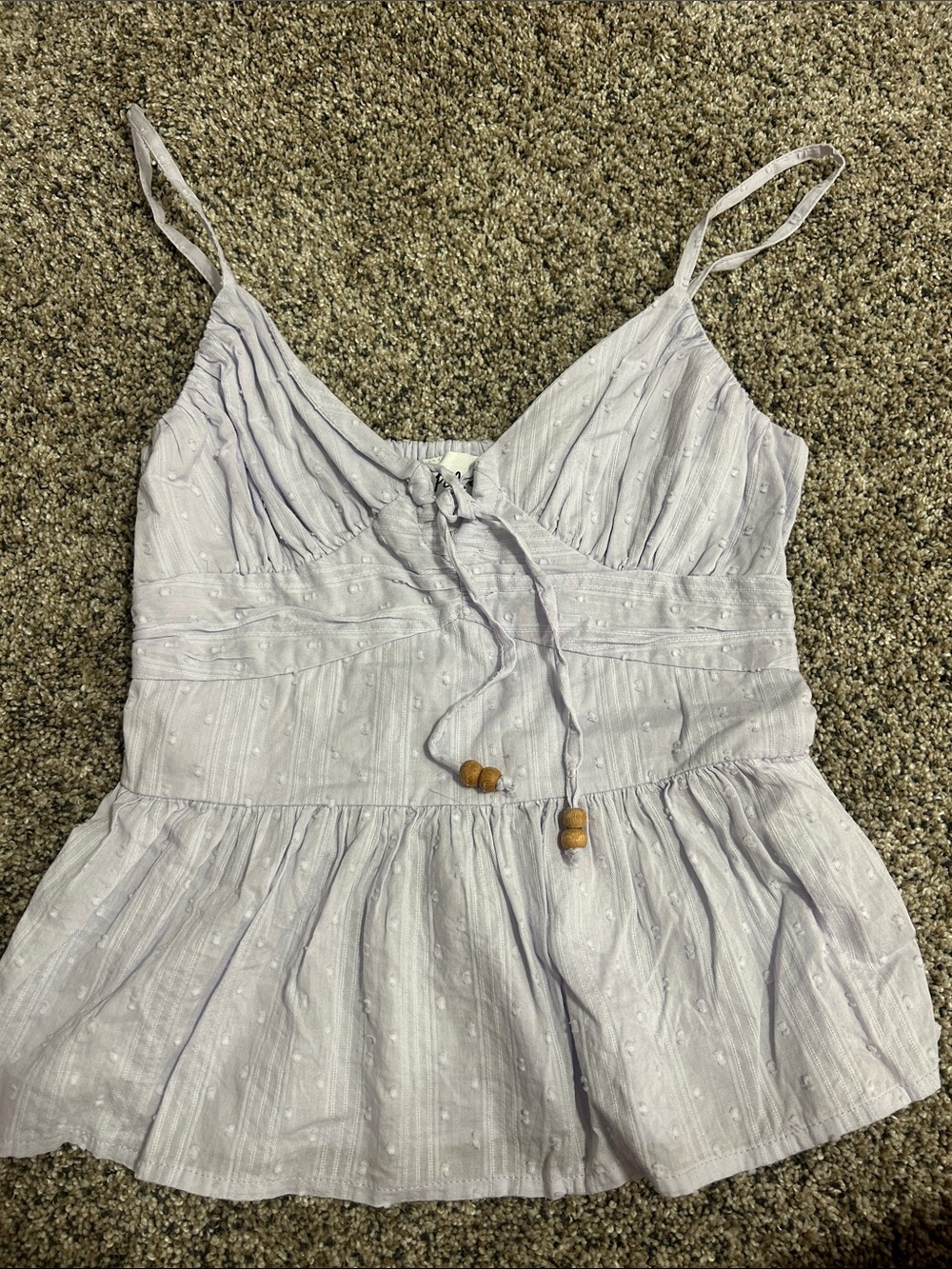 Light Lavender Spaghetti Strap Ruffled Peplum Top